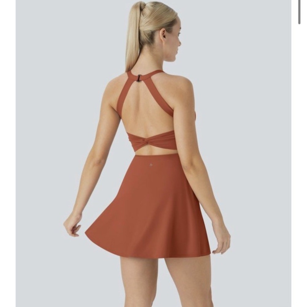 Halara SoftlyZero Airy Backless Twisted Flare Easy Peezy Small Athletic Dress